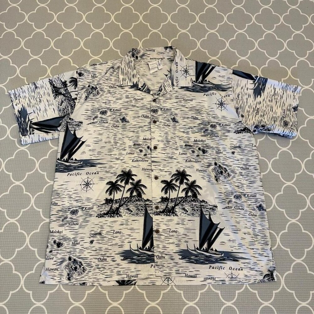 Authentic Makani Hawaiian Islands sailboat aloha shirt.